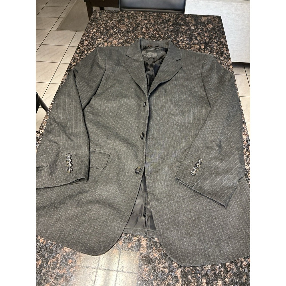 Merona‎ Modern Fit Blazer Sports Coat Jacket Suit Gray Stripe Mens SZ 42R